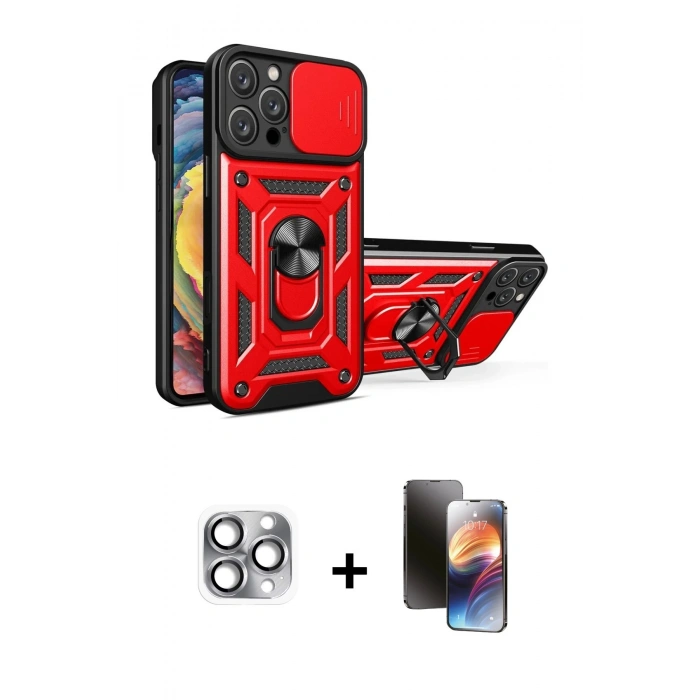 MARSİLYAN™- iPhone 16 Pro Max Kılıf Ahenk Klasik - Siyah 3D Antistatik Mat Seramik Nano Ekran Koruyucu + Gri Pers Alüminyum Kamera Lens
