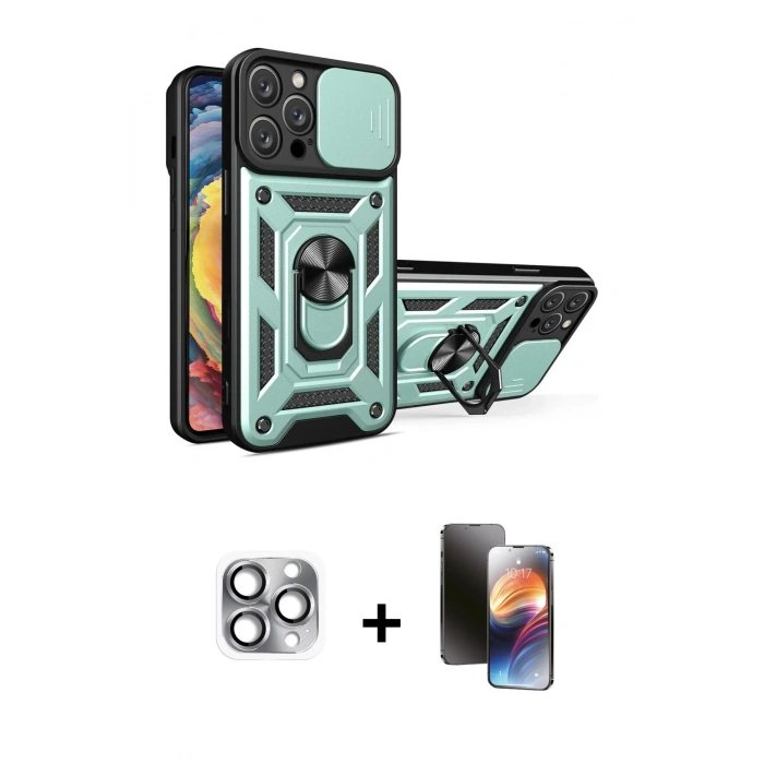 MARSİLYAN™- iPhone 16 Pro Max Kılıf Ahenk Klasik - Siyah 3D Antistatik Mat Seramik Nano Ekran Koruyucu + Gri Pers Alüminyum Kamera Lens