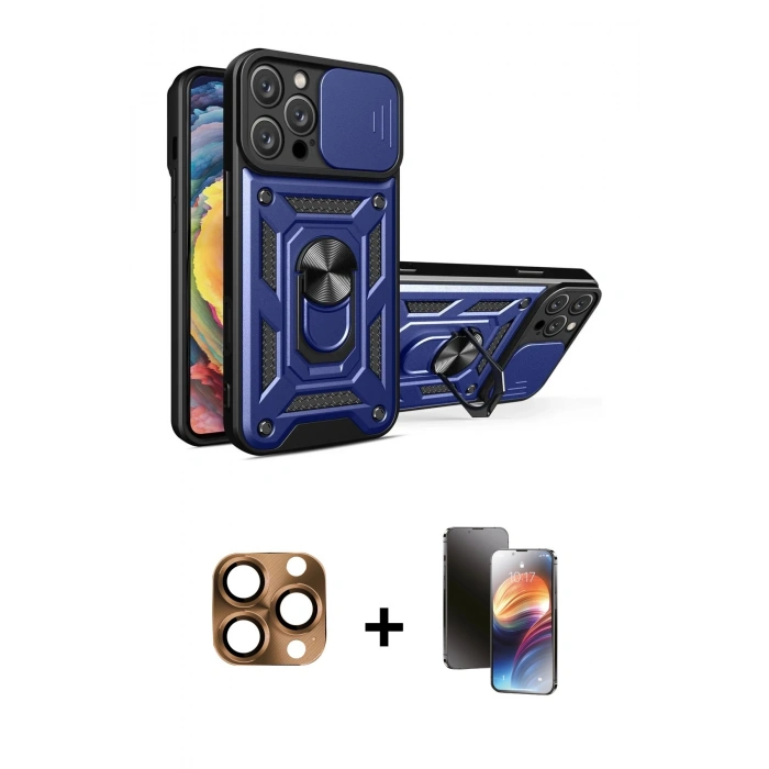 MARSİLYAN™- iPhone 16 Pro Max Kılıf Ahenk Klasik - Siyah 3D Antistatik Mat Seramik Nano Ekran Koruyucu + Pers Alüminyum Kamera Lens - CLTM