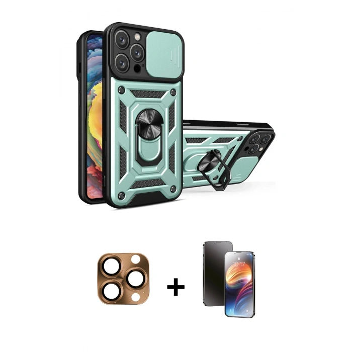 MARSİLYAN™- iPhone 16 Pro Max Kılıf Ahenk Klasik - Siyah 3D Antistatik Mat Seramik Nano Ekran Koruyucu + Pers Alüminyum Kamera Lens - CLTM