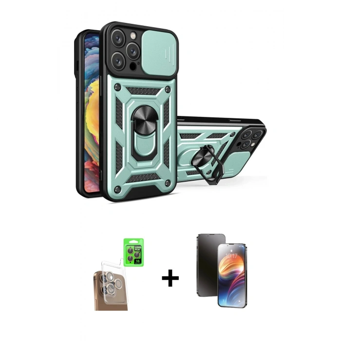 MARSİLYAN™- iPhone 16 Pro Max Kılıf Ahenk Klasik - Siyah 3D Antistatik Mat Seramik Nano Ekran Koruyucu + Raze Metal Kamera Lens - CLTM