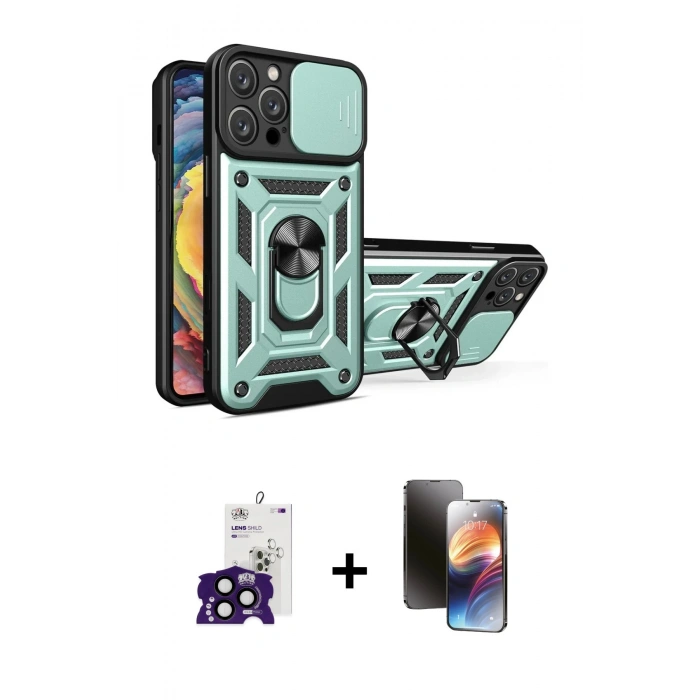 MARSİLYAN™- iPhone 16 Pro Max Kılıf Ahenk Klasik - Siyah 3D Antistatik Mat Seramik Nano Ekran Koruyucu + Siyah Bilvis Titan Kamera Lens
