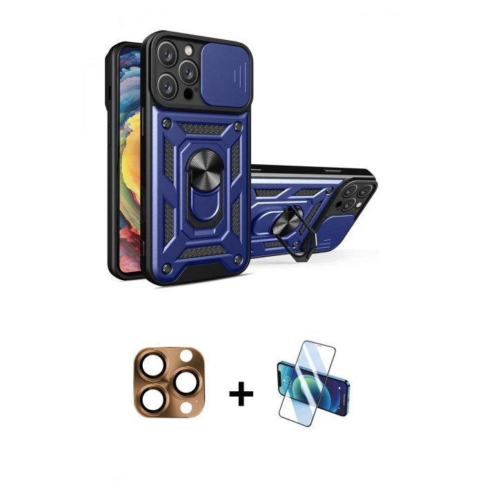 MARSİLYAN™- iPhone 16 Pro Max Kılıf Ahenk Klasik - Siyah 3D Antistatik Seramik Nano Ekran Koruyucu + Pers Alüminyum Kamera Lens - CLTM