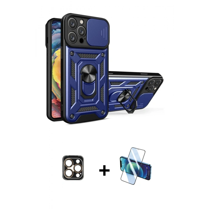 MARSİLYAN™- iPhone 16 Pro Max Kılıf Ahenk Klasik - Siyah 3D Antistatik Seramik Nano Ekran Koruyucu + PVD Metal Kamera Lens - GD