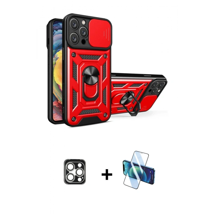 MARSİLYAN™- iPhone 16 Pro Max Kılıf Ahenk Klasik - Siyah 3D Antistatik Seramik Nano Ekran Koruyucu + PVD Metal Kamera Lens - GS