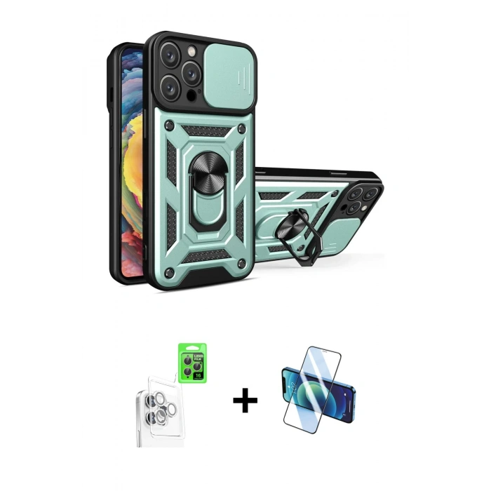 MARSİLYAN™- iPhone 16 Pro Max Kılıf Ahenk Klasik - Siyah 3D Antistatik Seramik Nano Ekran Koruyucu + Raze Metal Kamera Lens - BZ