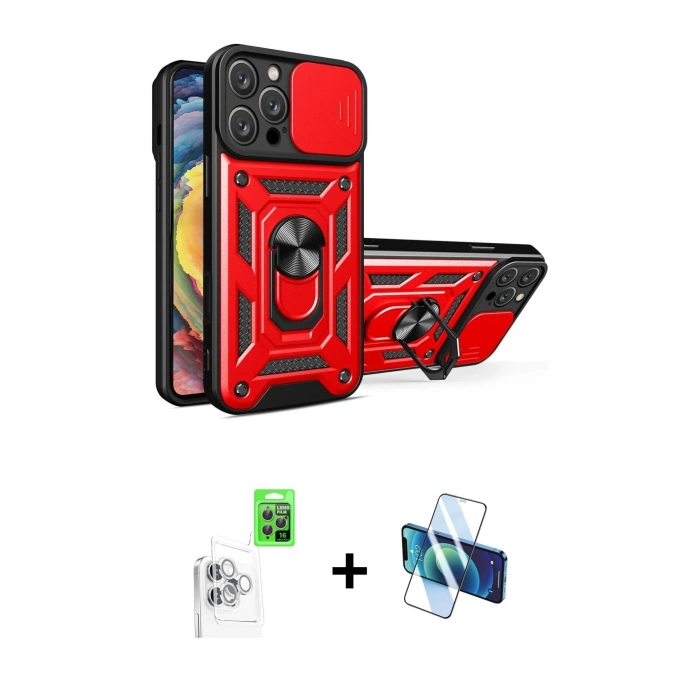 MARSİLYAN™- iPhone 16 Pro Max Kılıf Ahenk Klasik - Siyah 3D Antistatik Seramik Nano Ekran Koruyucu + Raze Metal Kamera Lens - BZ
