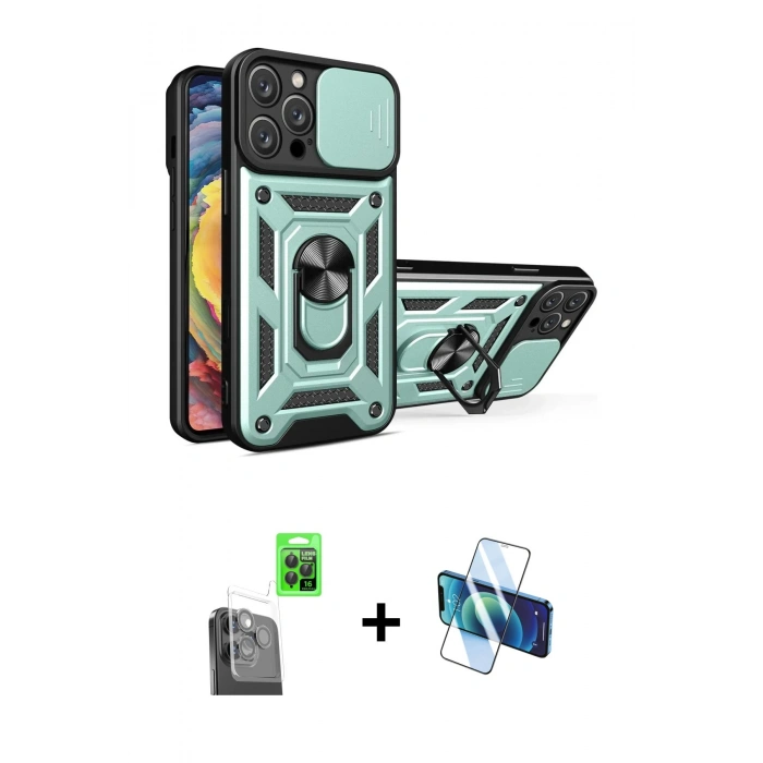 MARSİLYAN™- iPhone 16 Pro Max Kılıf Ahenk Klasik - Siyah 3D Antistatik Seramik Nano Ekran Koruyucu + Raze Metal Kamera Lens - SH