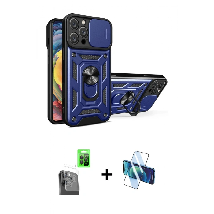 MARSİLYAN™- iPhone 16 Pro Max Kılıf Ahenk Klasik - Siyah 3D Antistatik Seramik Nano Ekran Koruyucu + Raze Metal Kamera Lens - SH