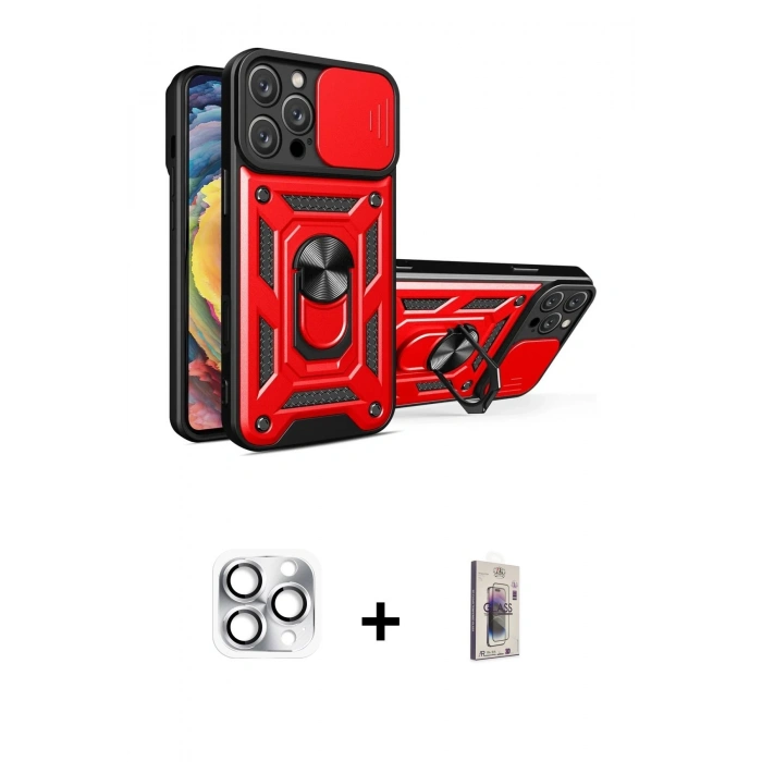 MARSİLYAN™- iPhone 16 Pro Max Kılıf Ahenk Klasik - Siyah Bilvis 3D Cam Ekran Koruyucu + Pers Alüminyum Kamera Lens - GS