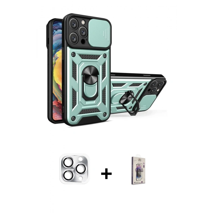 MARSİLYAN™- iPhone 16 Pro Max Kılıf Ahenk Klasik - Siyah Bilvis 3D Cam Ekran Koruyucu + Pers Alüminyum Kamera Lens - GS