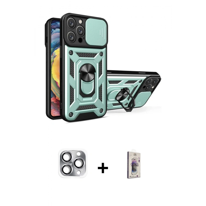 MARSİLYAN™- iPhone 16 Pro Max Kılıf Ahenk Klasik - Siyah Bilvis 3D Cam Ekran Koruyucu + Pers Alüminyum Kamera Lens - GI