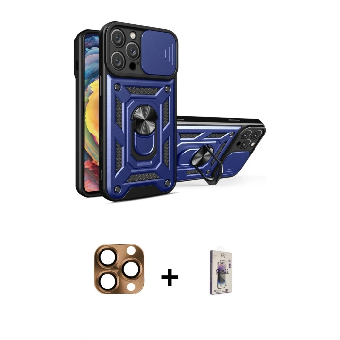 MARSİLYAN™- iPhone 16 Pro Max Kılıf Ahenk Klasik - Siyah Bilvis 3D Cam Ekran Koruyucu + Pers Alüminyum Kamera Lens - CLTM