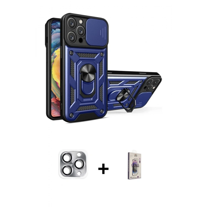 MARSİLYAN™- iPhone 16 Pro Max Kılıf Ahenk Klasik - Siyah Bilvis 3D Cam Ekran Koruyucu + Pers Alüminyum Kamera Lens - GI