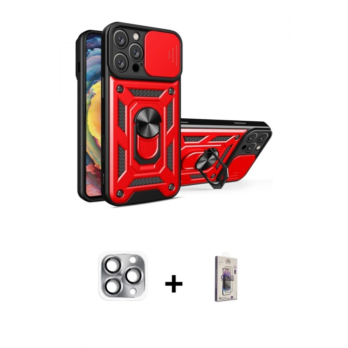 MARSİLYAN™- iPhone 16 Pro Max Kılıf Ahenk Klasik - Siyah Bilvis 3D Cam Ekran Koruyucu + Pers Alüminyum Kamera Lens - GI