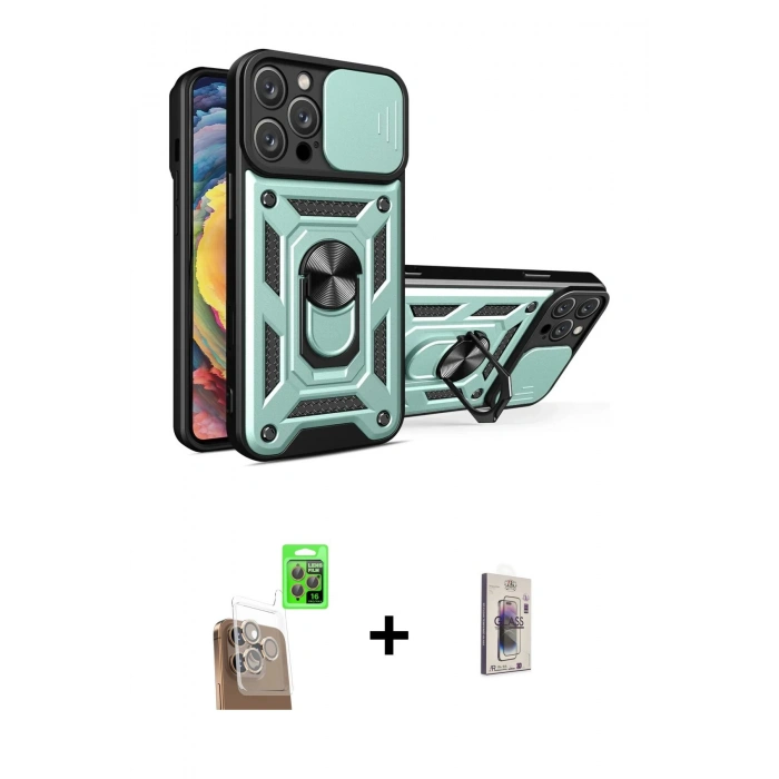 MARSİLYAN™- iPhone 16 Pro Max Kılıf Ahenk Klasik - Siyah Bilvis 3D Cam Ekran Koruyucu + Raze Metal Kamera Lens - CLTM