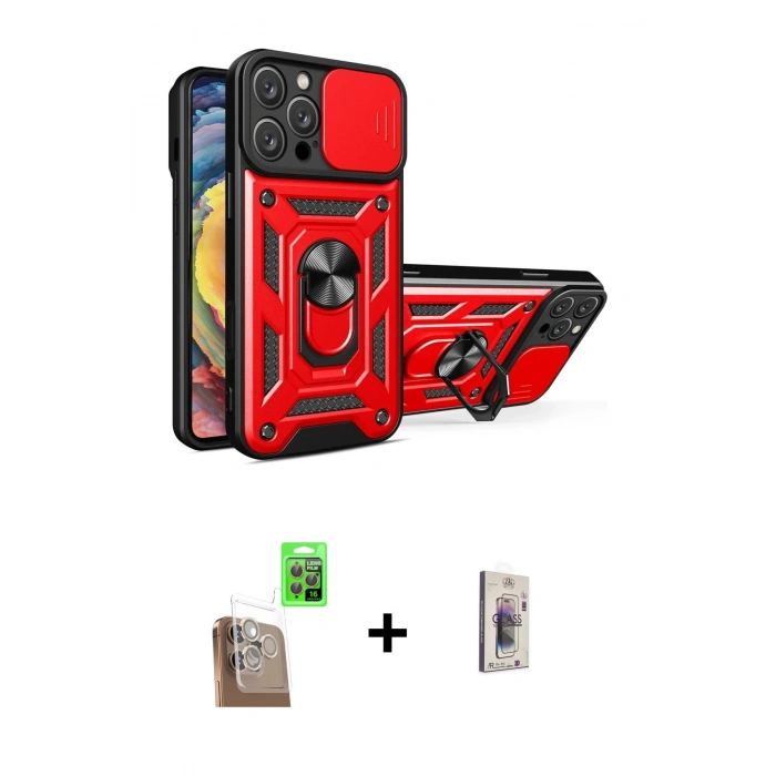 MARSİLYAN™- iPhone 16 Pro Max Kılıf Ahenk Klasik - Siyah Bilvis 3D Cam Ekran Koruyucu + Raze Metal Kamera Lens - CLTM