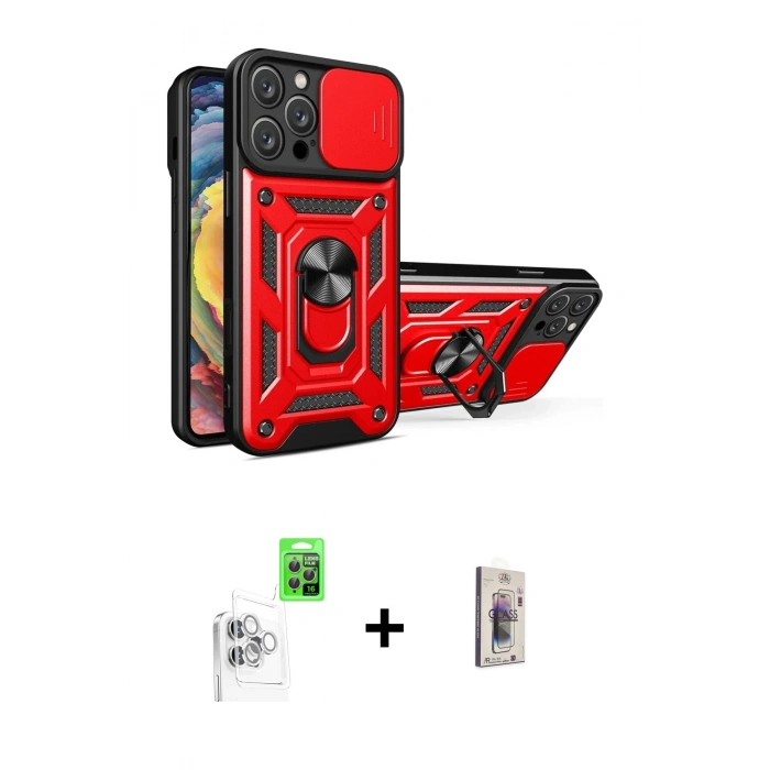 MARSİLYAN™- iPhone 16 Pro Max Kılıf Ahenk Klasik - Siyah Bilvis 3D Cam Ekran Koruyucu + Raze Metal Kamera Lens - BZ
