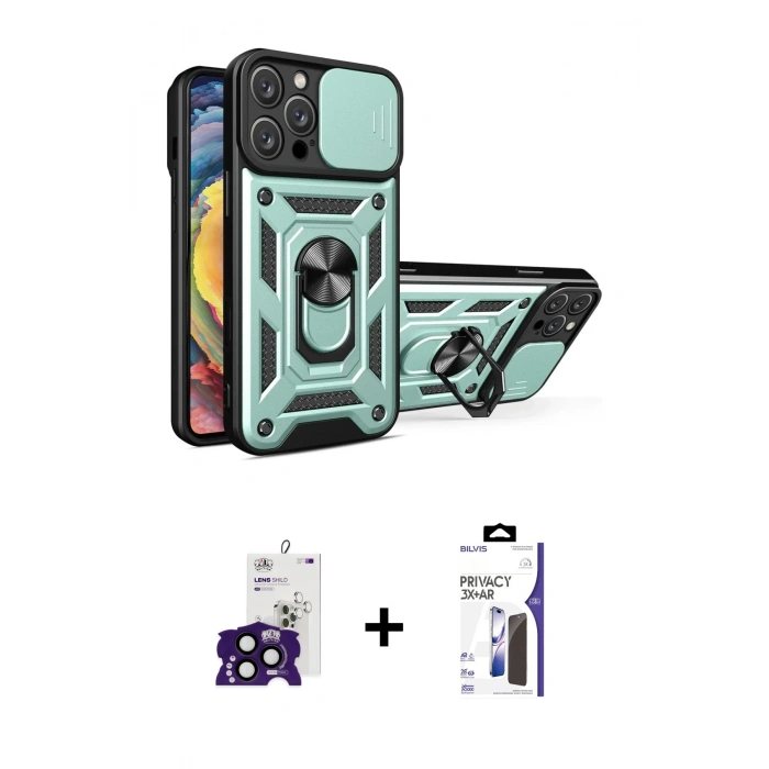 MARSİLYAN™- iPhone 16 Pro Max Kılıf Ahenk Klasik - Siyah Bilvis 3X AR Hayalet Cam Ekran Koruyucu + Bilvis Titan Kamera Lens - SH