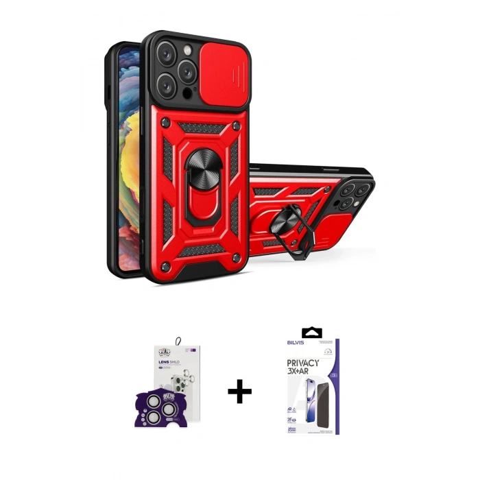 MARSİLYAN™- iPhone 16 Pro Max Kılıf Ahenk Klasik - Siyah Bilvis 3X AR Hayalet Cam Ekran Koruyucu + Bilvis Titan Kamera Lens - GS
