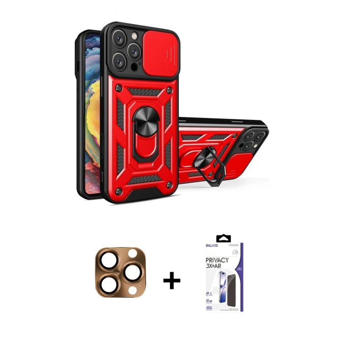 MARSİLYAN™- iPhone 16 Pro Max Kılıf Ahenk Klasik - Siyah Bilvis 3X AR Hayalet Cam Ekran Koruyucu + Pers Alüminyum Kamera Lens - CLTM