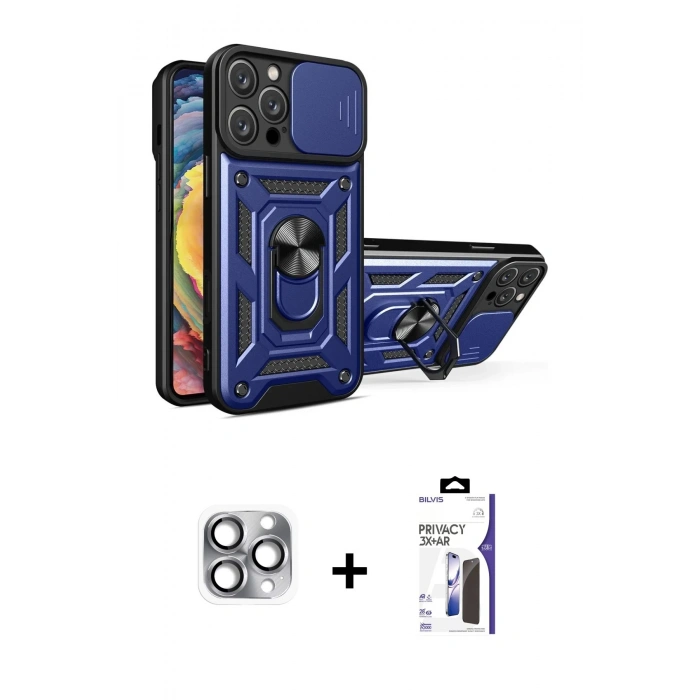 MARSİLYAN™- iPhone 16 Pro Max Kılıf Ahenk Klasik - Siyah Bilvis 3X AR Hayalet Cam Ekran Koruyucu + Pers Alüminyum Kamera Lens - GI
