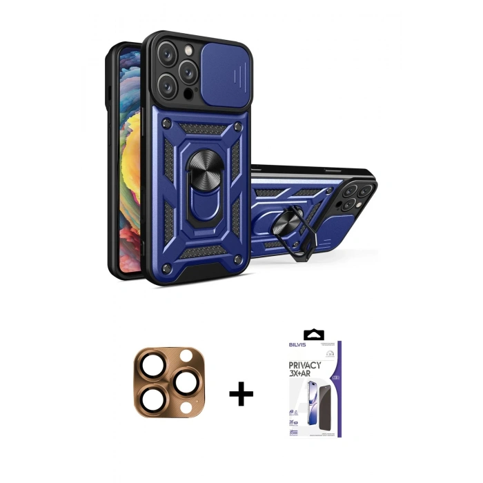 MARSİLYAN™- iPhone 16 Pro Max Kılıf Ahenk Klasik - Siyah Bilvis 3X AR Hayalet Cam Ekran Koruyucu + Pers Alüminyum Kamera Lens - CLTM