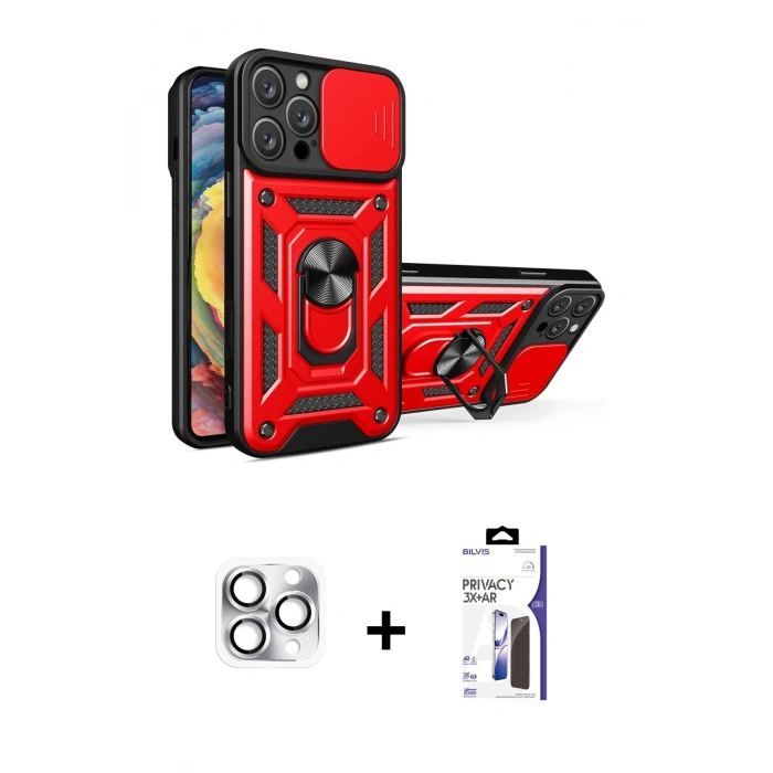 MARSİLYAN™- iPhone 16 Pro Max Kılıf Ahenk Klasik - Siyah Bilvis 3X AR Hayalet Cam Ekran Koruyucu + Pers Alüminyum Kamera Lens - GS