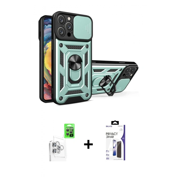 MARSİLYAN™- iPhone 16 Pro Max Kılıf Ahenk Klasik - Siyah Bilvis 3X AR Hayalet Cam Ekran Koruyucu + Raze Metal Kamera Lens - BZ