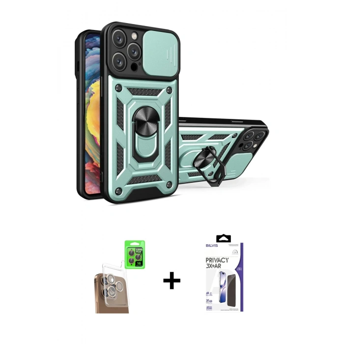MARSİLYAN™- iPhone 16 Pro Max Kılıf Ahenk Klasik - Siyah Bilvis 3X AR Hayalet Cam Ekran Koruyucu + Raze Metal Kamera Lens - CLTM