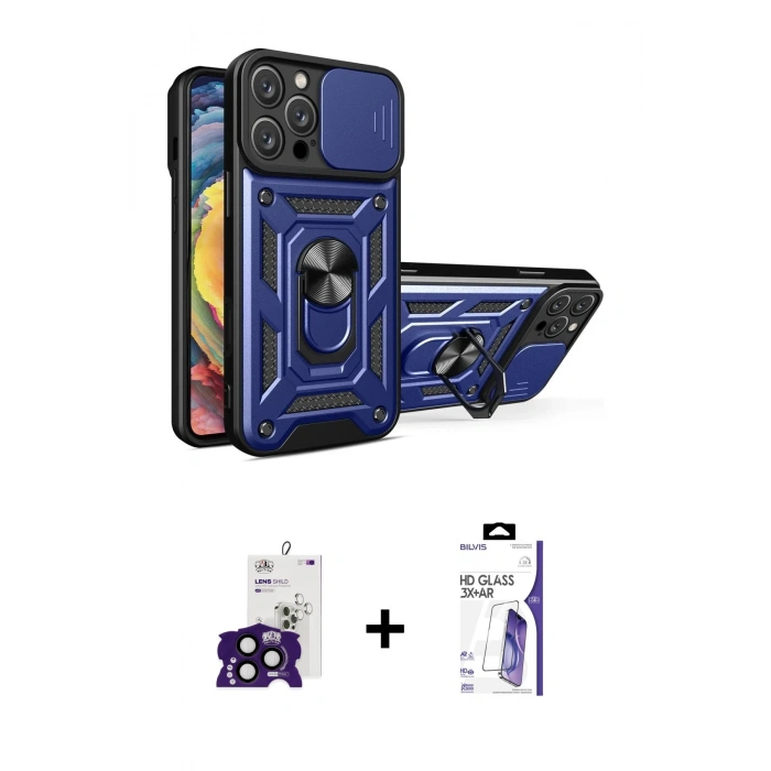 MARSİLYAN™- iPhone 16 Pro Max Kılıf Ahenk Klasik - Siyah Bilvis 3X AR HD Cam Ekran Koruyucu + Bilvis Titan Kamera Lens - SH