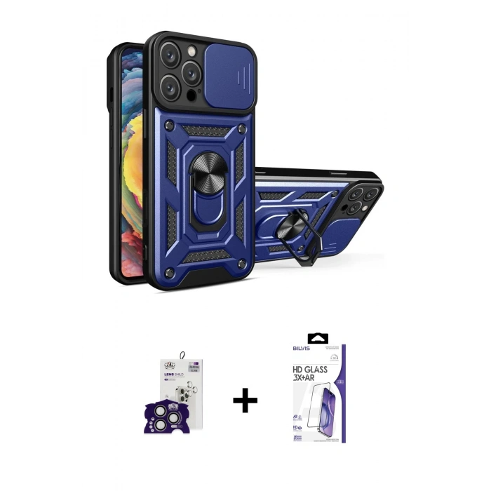 MARSİLYAN™- iPhone 16 Pro Max Kılıf Ahenk Klasik - Siyah Bilvis 3X AR HD Cam Ekran Koruyucu + Bilvis Titan Kamera Lens - TMGI