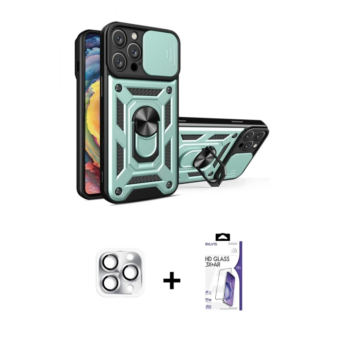 MARSİLYAN™- iPhone 16 Pro Max Kılıf Ahenk Klasik - Siyah Bilvis 3X AR HD Cam Ekran Koruyucu + Pers Alüminyum Kamera Lens - GS