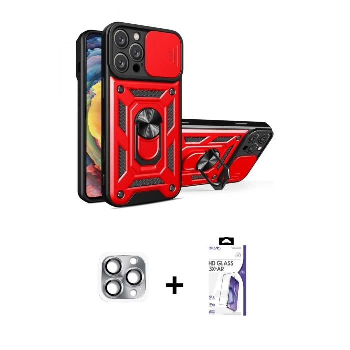 MARSİLYAN™- iPhone 16 Pro Max Kılıf Ahenk Klasik - Siyah Bilvis 3X AR HD Cam Ekran Koruyucu + Pers Alüminyum Kamera Lens - GI