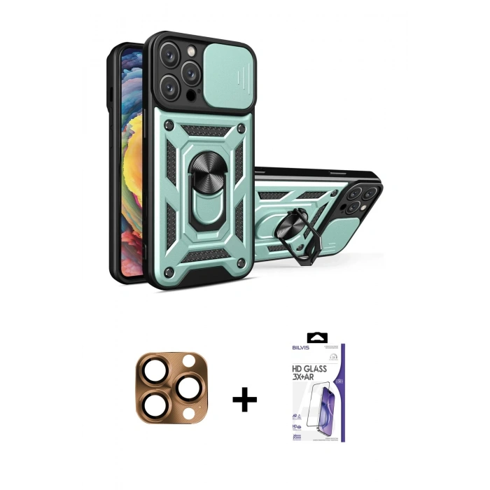 MARSİLYAN™- iPhone 16 Pro Max Kılıf Ahenk Klasik - Siyah Bilvis 3X AR HD Cam Ekran Koruyucu + Pers Alüminyum Kamera Lens - CLTM