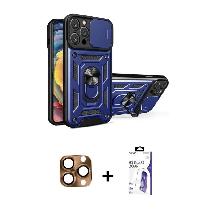 MARSİLYAN™- iPhone 16 Pro Max Kılıf Ahenk Klasik - Siyah Bilvis 3X AR HD Cam Ekran Koruyucu + Pers Alüminyum Kamera Lens - CLTM