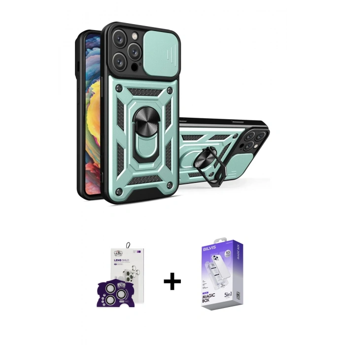 MARSİLYAN™- iPhone 16 Pro Max Kılıf Ahenk Klasik - Siyah Bilvis 5in1 3D Magic Cam Ekran Koruyucu + Bilvis Titan Kamera Lens - GS
