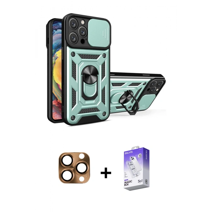 MARSİLYAN™- iPhone 16 Pro Max Kılıf Ahenk Klasik - Siyah Bilvis 5in1 3D Magic Cam Ekran Koruyucu + Pers Alüminyum Kamera Lens - CLTM
