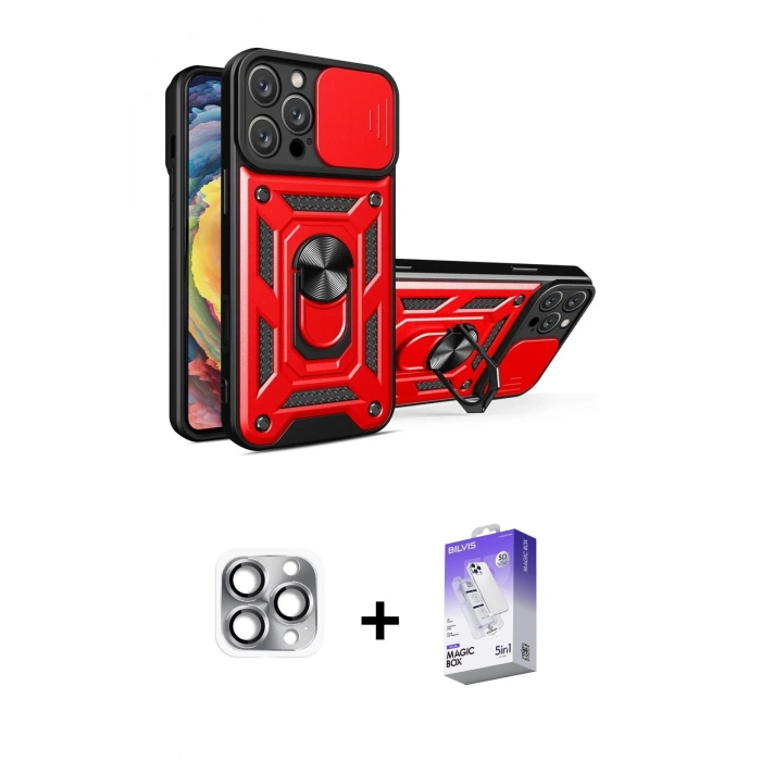 MARSİLYAN™- iPhone 16 Pro Max Kılıf Ahenk Klasik - Siyah Bilvis 5in1 3D Magic Cam Ekran Koruyucu + Gri Pers Alüminyum Kamera Lens