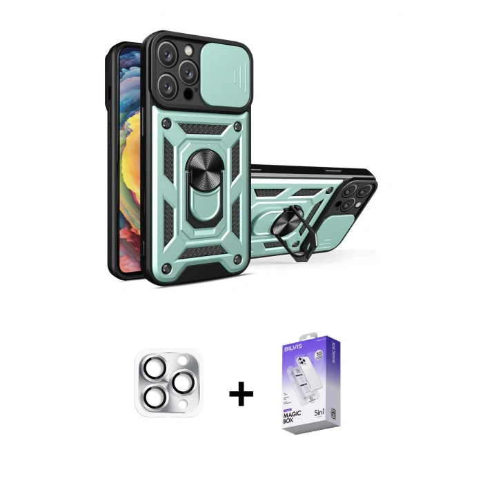 MARSİLYAN™- iPhone 16 Pro Max Kılıf Ahenk Klasik - Siyah Bilvis 5in1 3D Magic Cam Ekran Koruyucu + Pers Alüminyum Kamera Lens - GS
