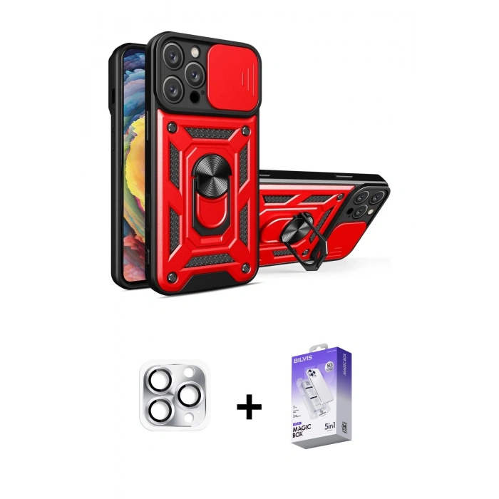 MARSİLYAN™- iPhone 16 Pro Max Kılıf Ahenk Klasik - Siyah Bilvis 5in1 3D Magic Cam Ekran Koruyucu + Pers Alüminyum Kamera Lens - GS