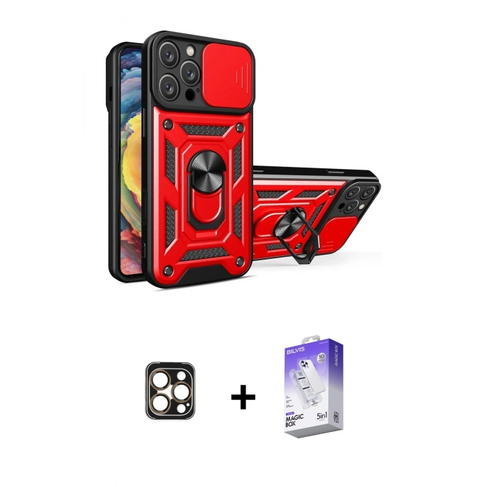 MARSİLYAN™- iPhone 16 Pro Max Kılıf Ahenk Klasik - Siyah Bilvis 5in1 3D Magic Cam Ekran Koruyucu + PVD Metal Kamera Lens - GD