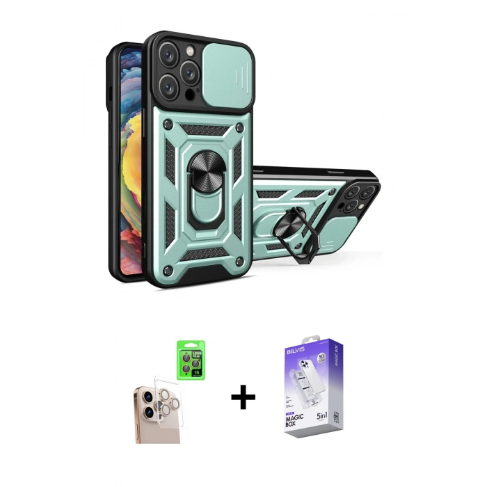 MARSİLYAN™- iPhone 16 Pro Max Kılıf Ahenk Klasik - Siyah Bilvis 5in1 3D Magic Cam Ekran Koruyucu + Raze Metal Kamera Lens - NLGY