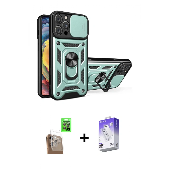 MARSİLYAN™- iPhone 16 Pro Max Kılıf Ahenk Klasik - Siyah Bilvis 5in1 3D Magic Cam Ekran Koruyucu + Raze Metal Kamera Lens - CLTM