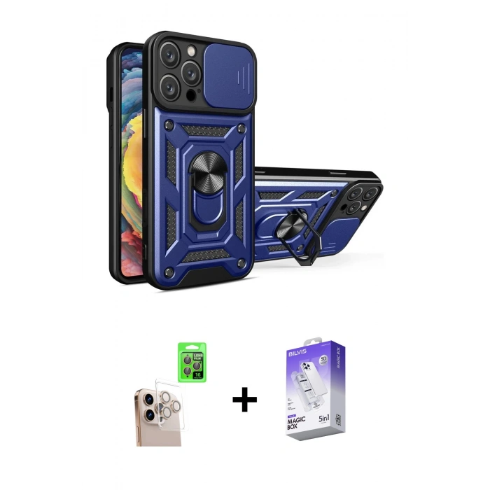 MARSİLYAN™- iPhone 16 Pro Max Kılıf Ahenk Klasik - Siyah Bilvis 5in1 3D Magic Cam Ekran Koruyucu + Raze Metal Kamera Lens - NLGY