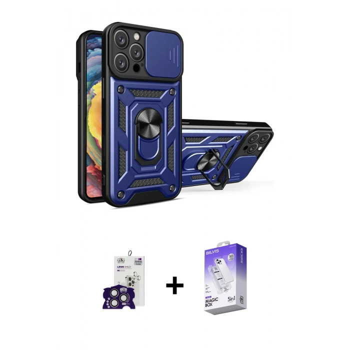 MARSİLYAN™- iPhone 16 Pro Max Kılıf Ahenk Klasik - Siyah Bilvis 5in1 3D Magic Cam Ekran Koruyucu + Titanyum Gri Bilvis Titan Kamera Lens