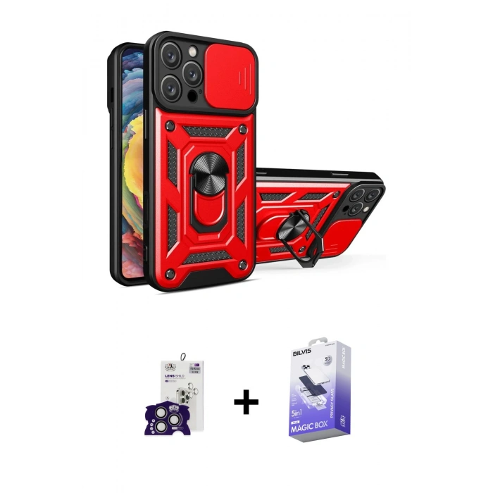 MARSİLYAN™- iPhone 16 Pro Max Kılıf Ahenk Klasik - Siyah Bilvis 5in1 5D Magic Hayalet Cam Ekran Koruyucu + Bilvis Titan Kamera Lens - TMGI