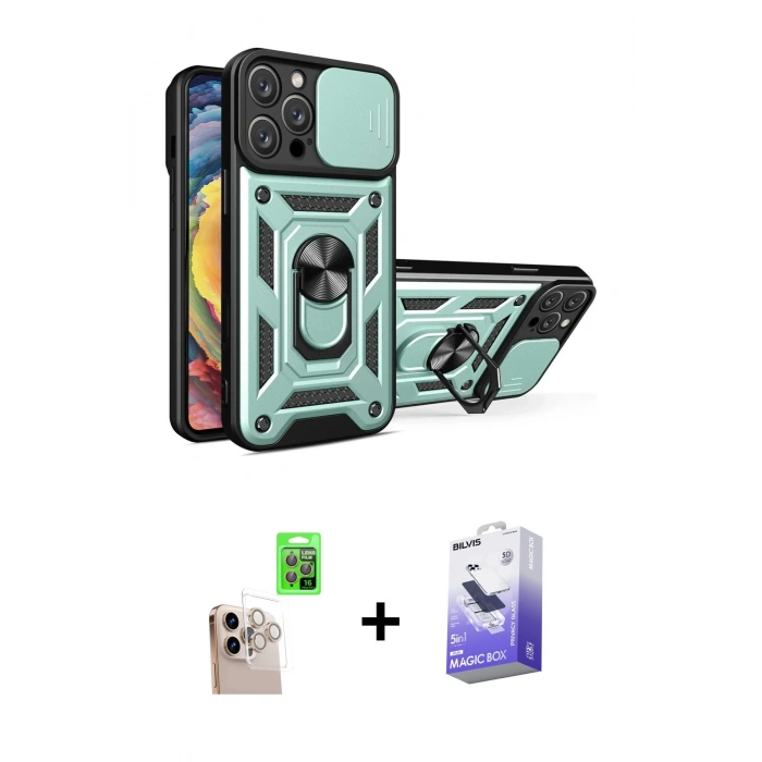 MARSİLYAN™- iPhone 16 Pro Max Kılıf Ahenk Klasik - Siyah Bilvis 5in1 5D Magic Hayalet Cam Ekran Koruyucu + Raze Metal Kamera Lens - NLGY