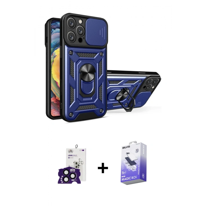 MARSİLYAN™- iPhone 16 Pro Max Kılıf Ahenk Klasik - Siyah Bilvis 5in1 5D Magic Hayalet Cam Ekran Koruyucu + Bilvis Titan Kamera Lens - SH