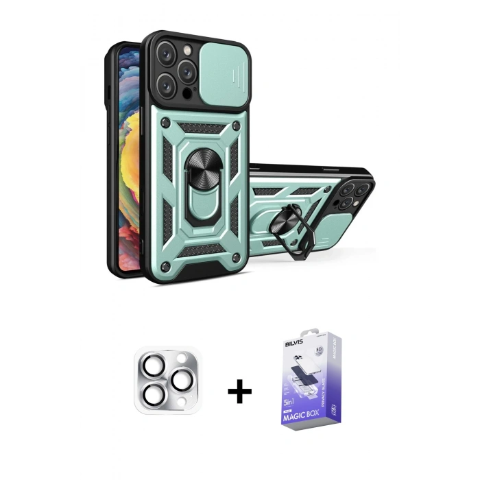 MARSİLYAN™- iPhone 16 Pro Max Kılıf Ahenk Klasik - Siyah Bilvis 5in1 5D Magic Hayalet Cam Ekran Koruyucu + Gümüş Pers Alüminyum Kamera Lens
